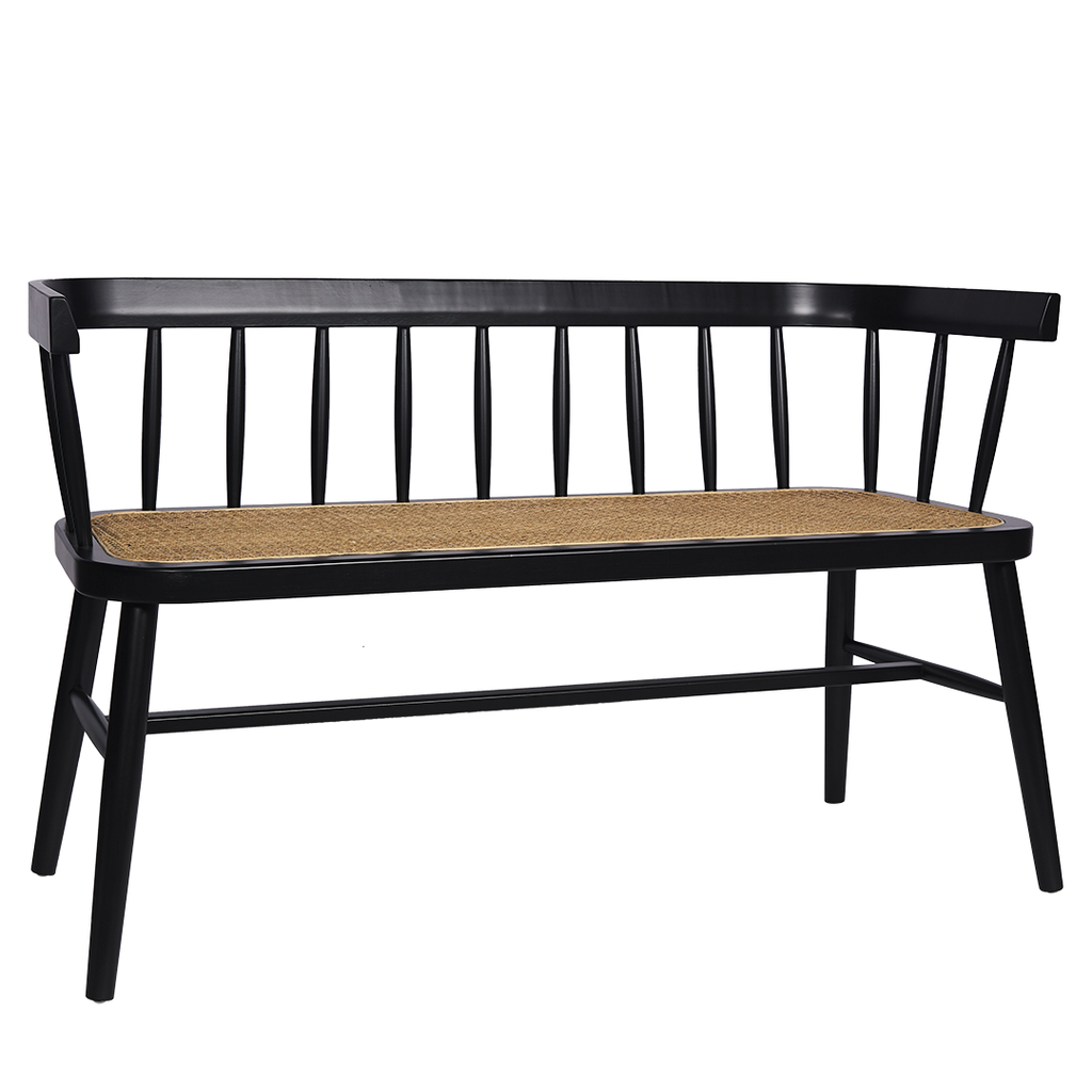 Oak Rattan Bench Seat (Black/Natural or Whitewash)