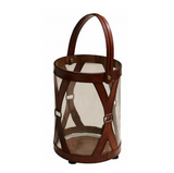 Glass and Leather Hurricane Lantern