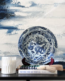 Blue and White Ceramic Dragon Plate (with stand)