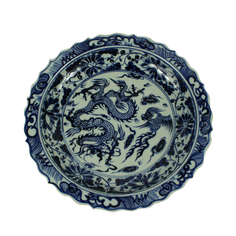 Blue and White Ceramic Dragon Plate (with stand)