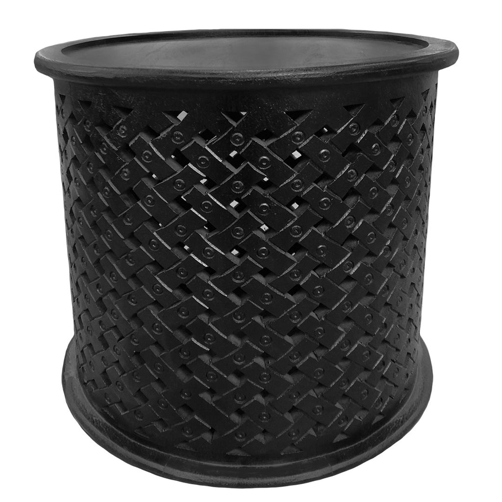 Lattice Carved Side Table (Black)