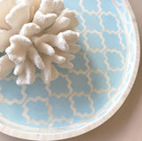 Ice Blue Large Round Moroccan Pattern Inlay Tray