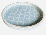 Ice Blue Large Round Moroccan Pattern Inlay Tray