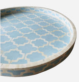 Ice Blue Large Round Moroccan Pattern Inlay Tray