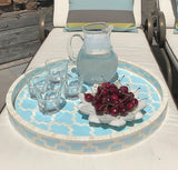 Ice Blue Large Round Moroccan Pattern Inlay Tray