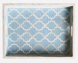 Ice Blue Rectangle Moroccan Pattern Inlay Tray