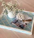Ice Blue Rectangle Moroccan Pattern Inlay Tray