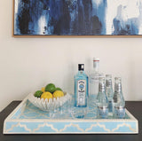 Ice Blue Rectangle Moroccan Pattern Inlay Tray