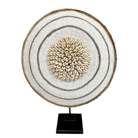 African Cameroon Beaded Shield (White/Silver)