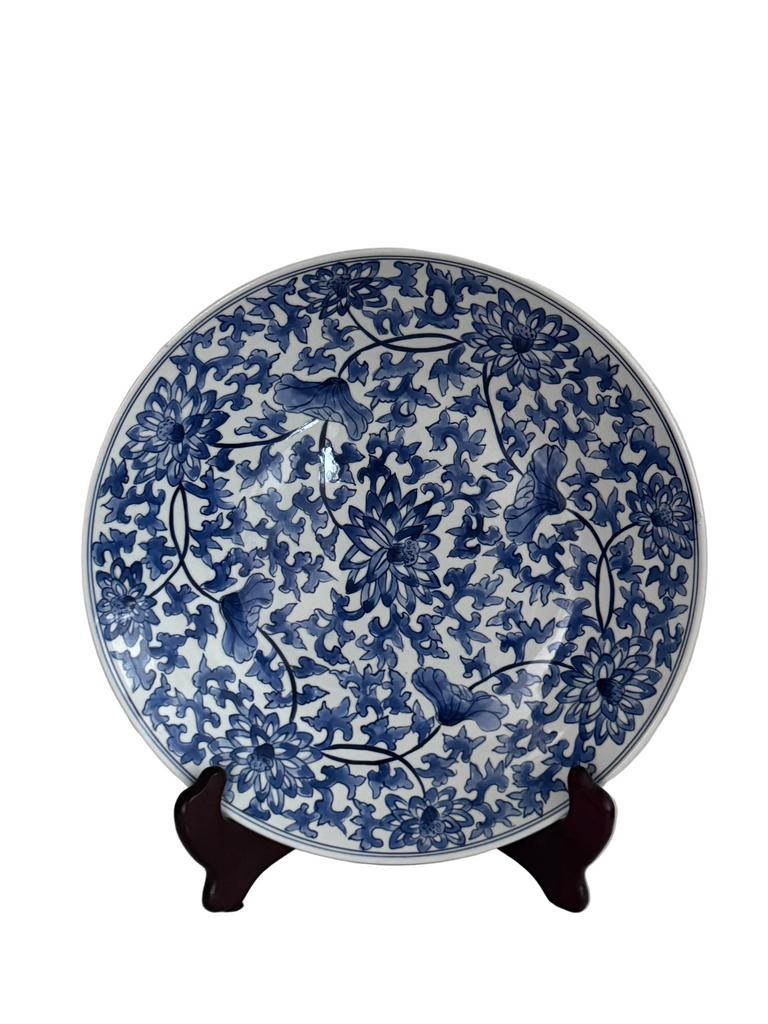 Blue and White Ceramic Flower Plate (with stand)