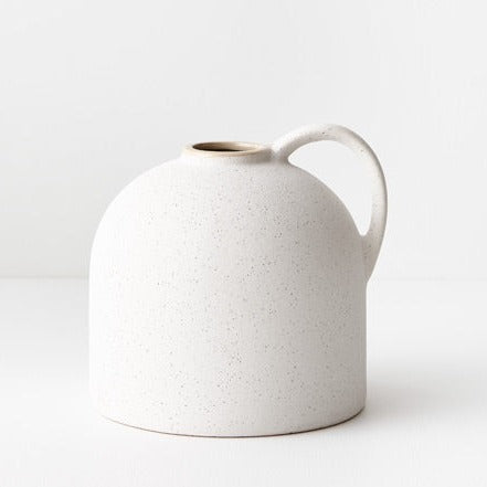 White Speckle Ceramic Vase (with handle)