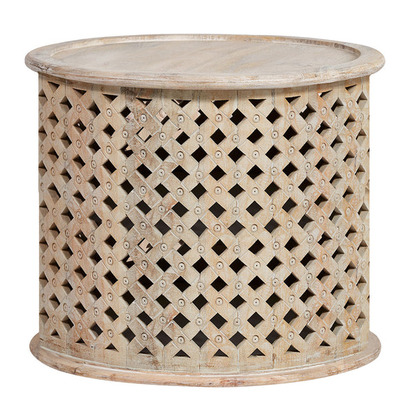 Lattice Carved Side Table (Natural)