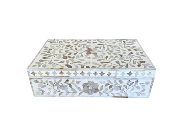 White Flower Mother of Pearl Inlay Box (2 sizes)
