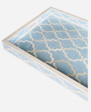 Ice Blue Rectangle Moroccan Pattern Inlay Tray