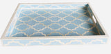 Ice Blue Rectangle Moroccan Pattern Inlay Tray