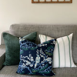 Navy Blue Bird Linen Cushion