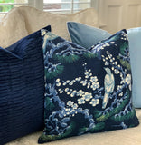 Navy Blue Bird Linen Cushion