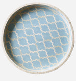 Ice Blue Large Round Moroccan Pattern Inlay Tray