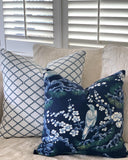 Navy Blue Bird Linen Cushion