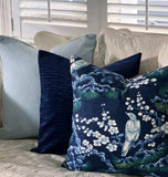 Navy Blue Bird Linen Cushion