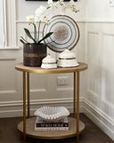 Round Rattan Side Table (Gold)