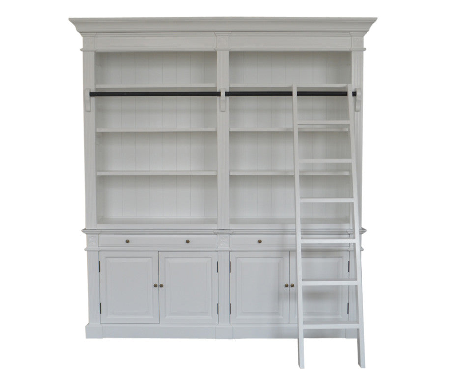 White Book Shelf with Ladder (Double)